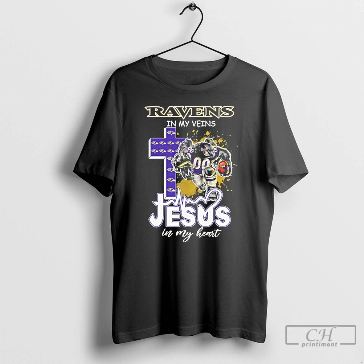 Classic Ravens In My Veins Jesus Mascot In My Heart Mascots T-Shirts, Hoodie, Sweatshirt | PopFlextees.com