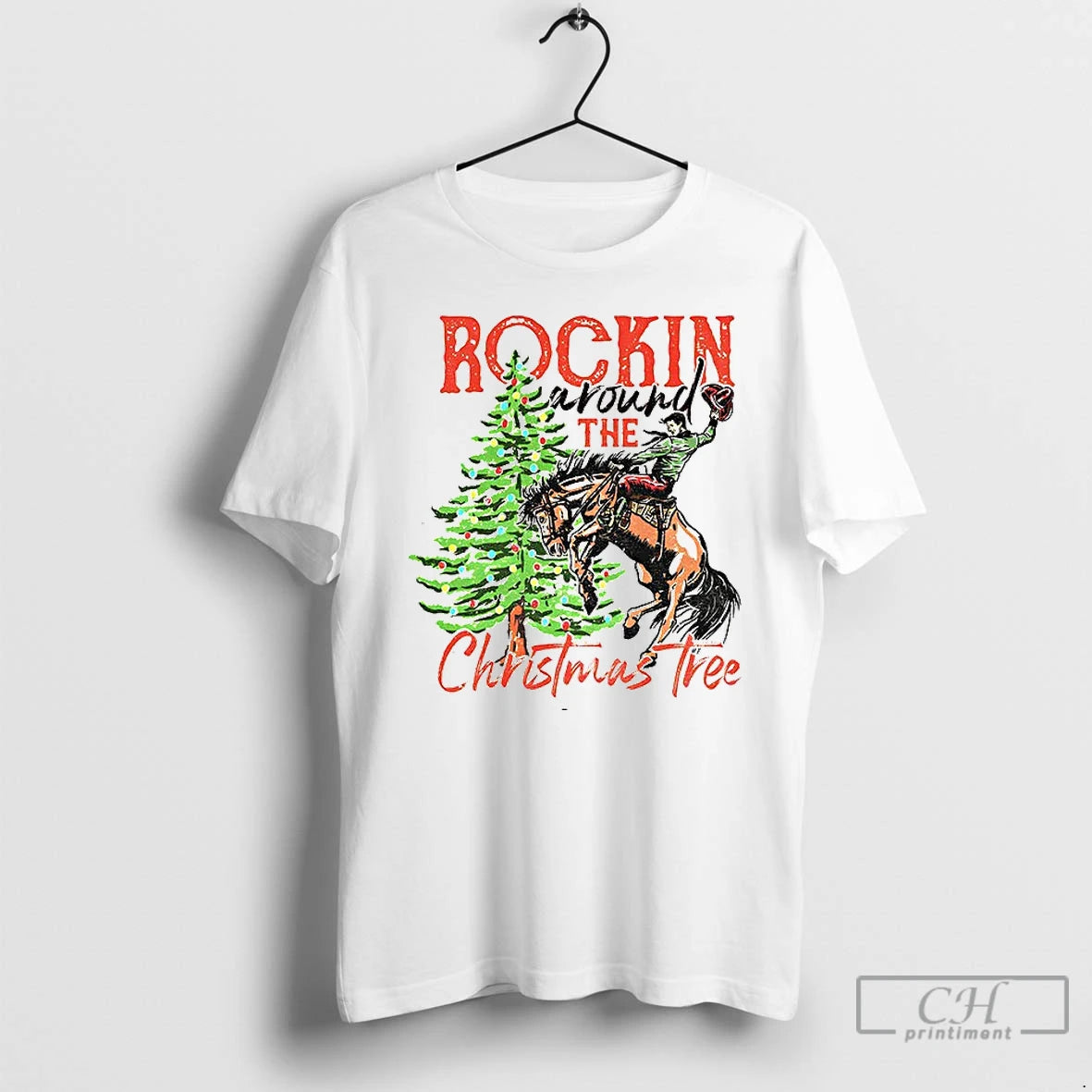 Classic Rockin Around The Christmas Tree Cowboy Country Retro T-Shirts, Hoodie, Sweatshirt | PopFlextees.com