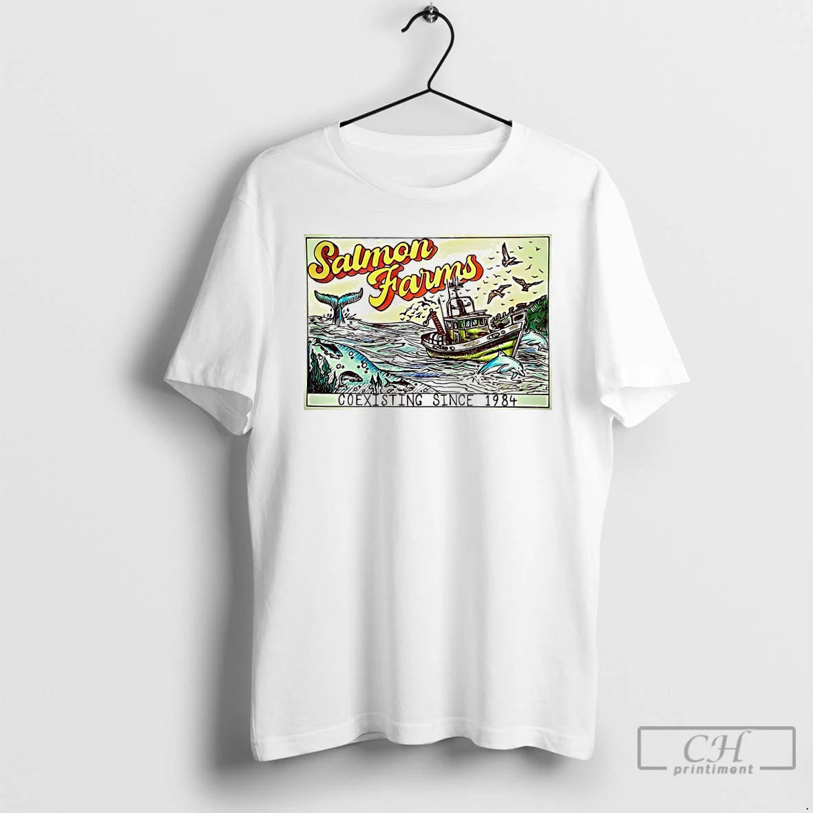 Classic Salmon Farms Coexisting Since 1984 T-Shirts, Hoodie, Sweatshirt | PopFlextees.com