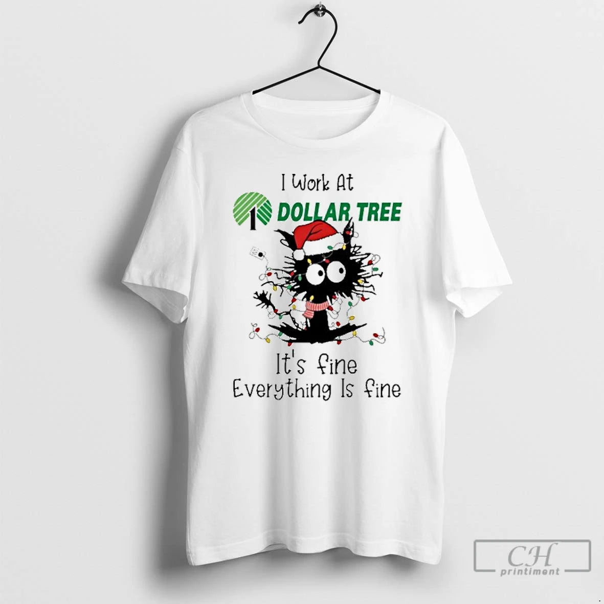 Classic Santa Light Cat I Work At Dollar Tree Its Fine Everything Is Fine T-Shirts, Hoodie, Sweatshirt | PopFlextees.com