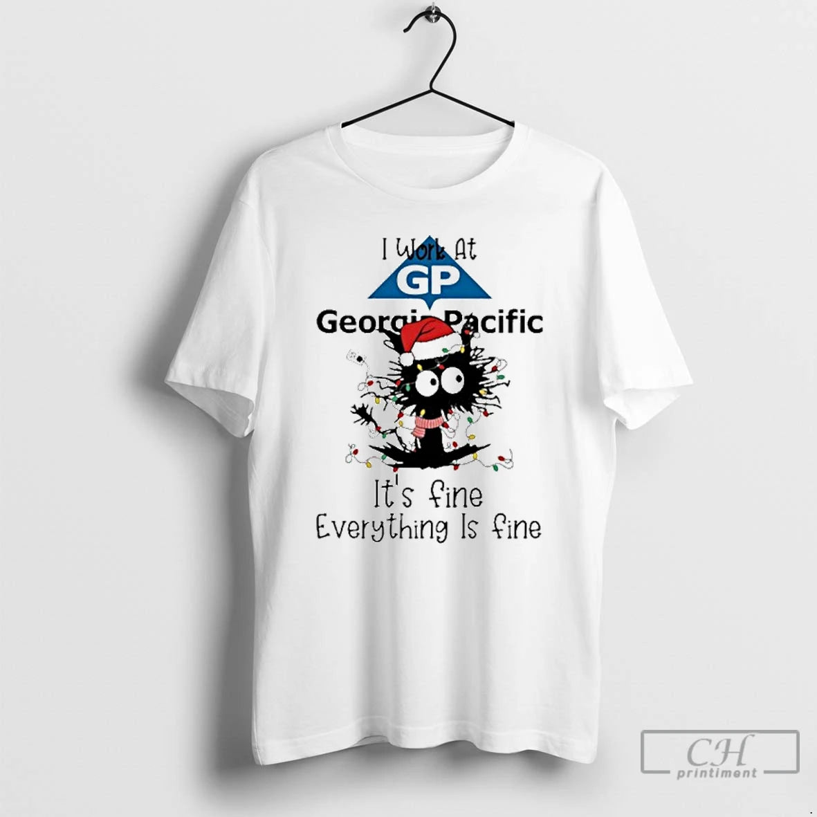 Classic Santa Light Cat I Work At Georgia Pacific Its Fine Everything Is Fine T-Shirts, Hoodie, Sweatshirt | PopFlextees.com