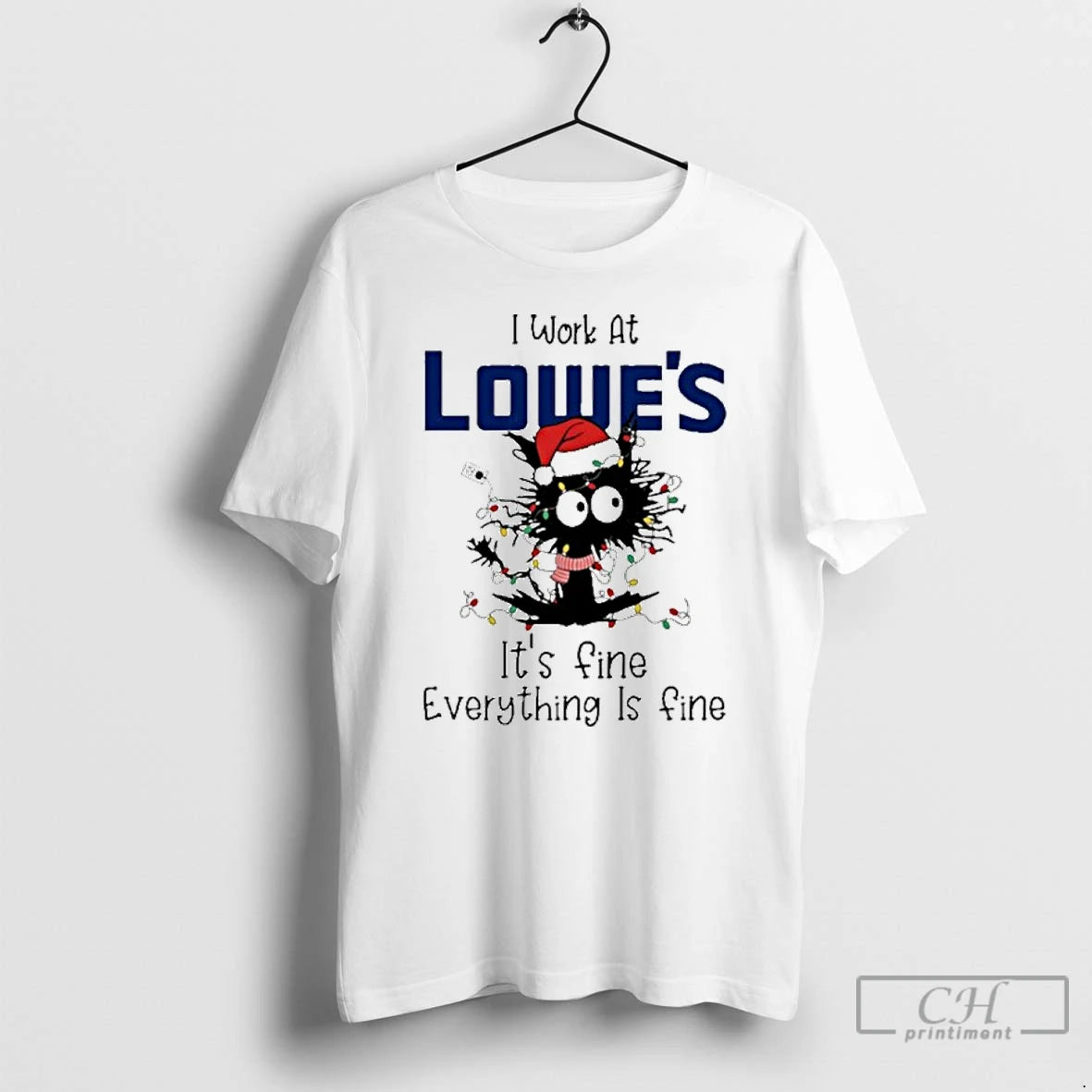 Classic Santa Light Cat I Work At Lowes Its Fine Everything Is Fine T Shirts Hoodie, Sweatshirt | PopFlextees.com