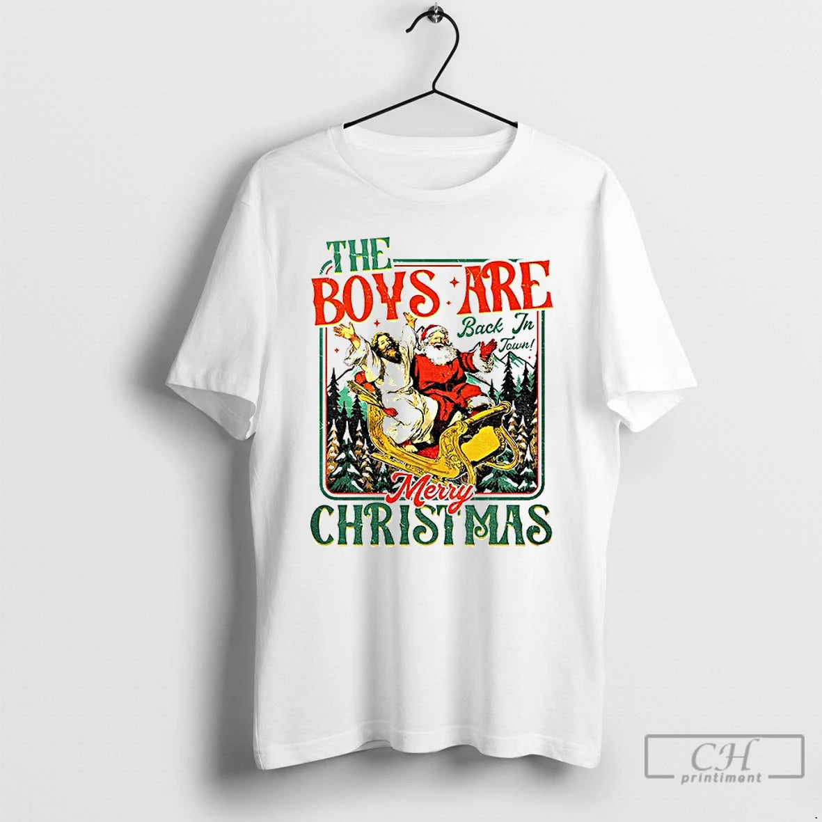 Classic Santa And Jesus The Boys Are Back In Town Merry Christmas T Shirts Sweater Hoodie, Sweatshirt | PopFlextees.com