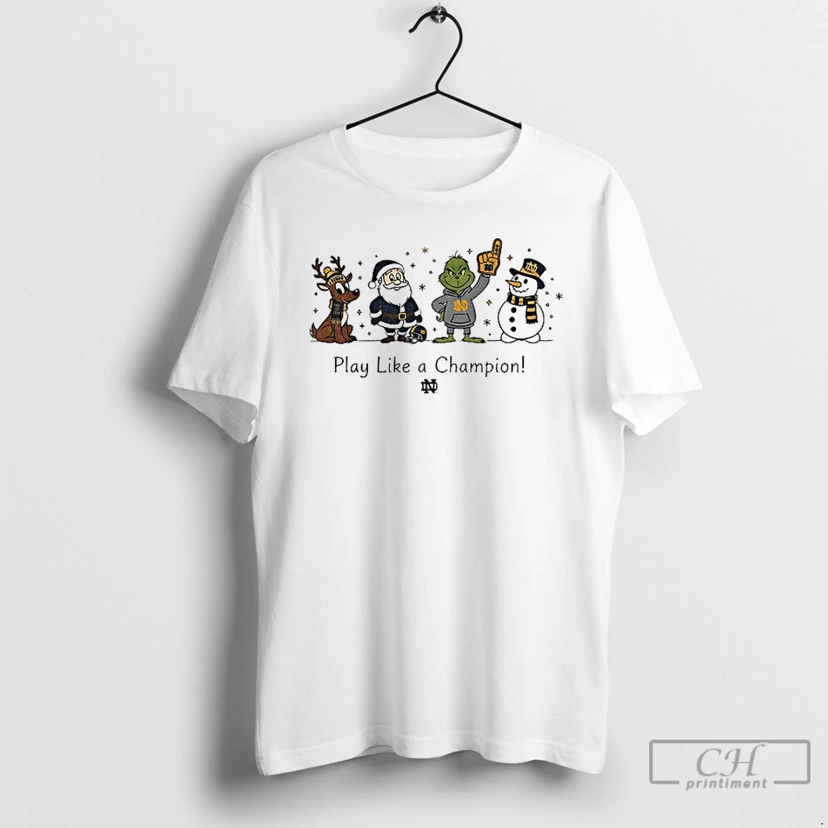 Classic Santa Character Notre Dame Fighting Irish Football Play Like A Champion Christmas T Shirts Hoodie, Sweatshirt