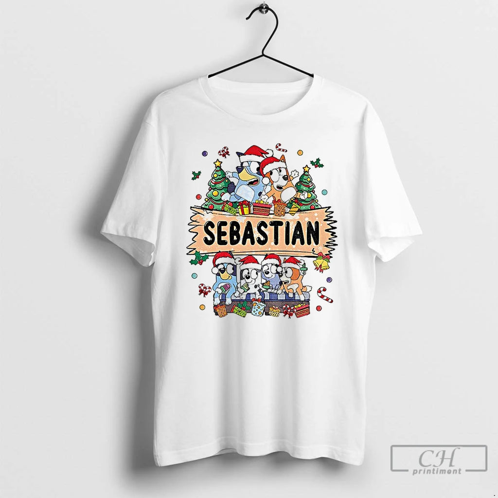 Classic Sebastian Bluey Family Santa Hat Merry Christmas T-Shirts, Hoodie, Sweatshirt | PopFlextees.com