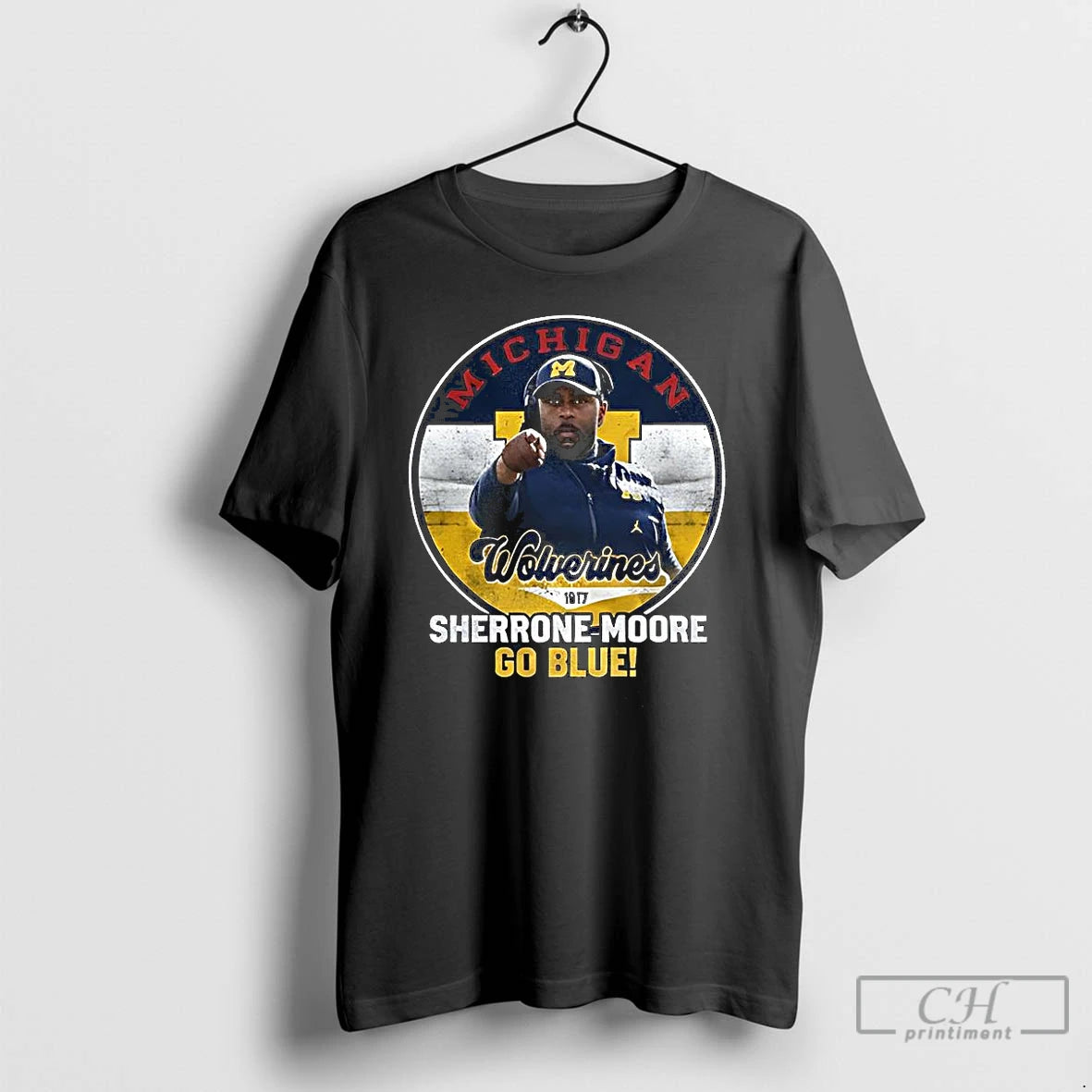 Classic Sherrone Moore Michigan Wolverines Football Go Blue Coach Circular Frame T-Shirts, Hoodie, Sweatshirt