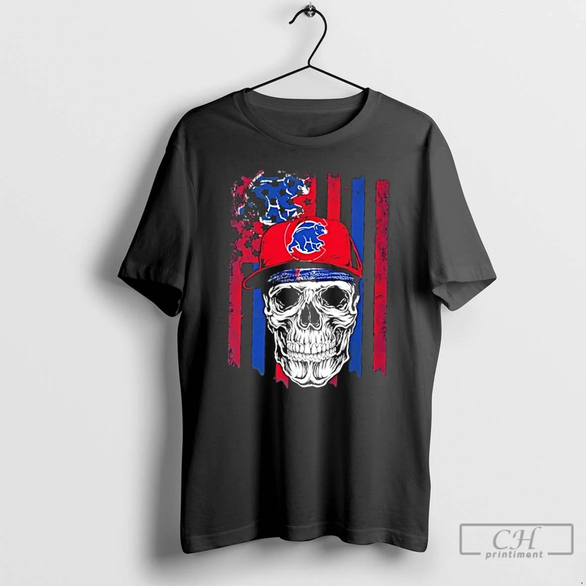 Classic Skull Wearing A Cap Chicago Cubs Us Flag T-Shirts, Hoodie, Sweatshirt | PopFlextees.com