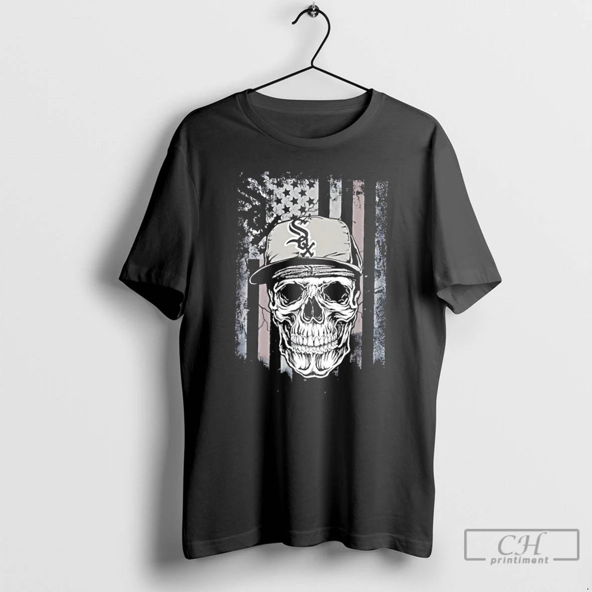 Classic Skull Wearing A Cap Chicago White Sox Us Flag T-Shirts, Hoodie, Sweatshirt | PopFlextees.com