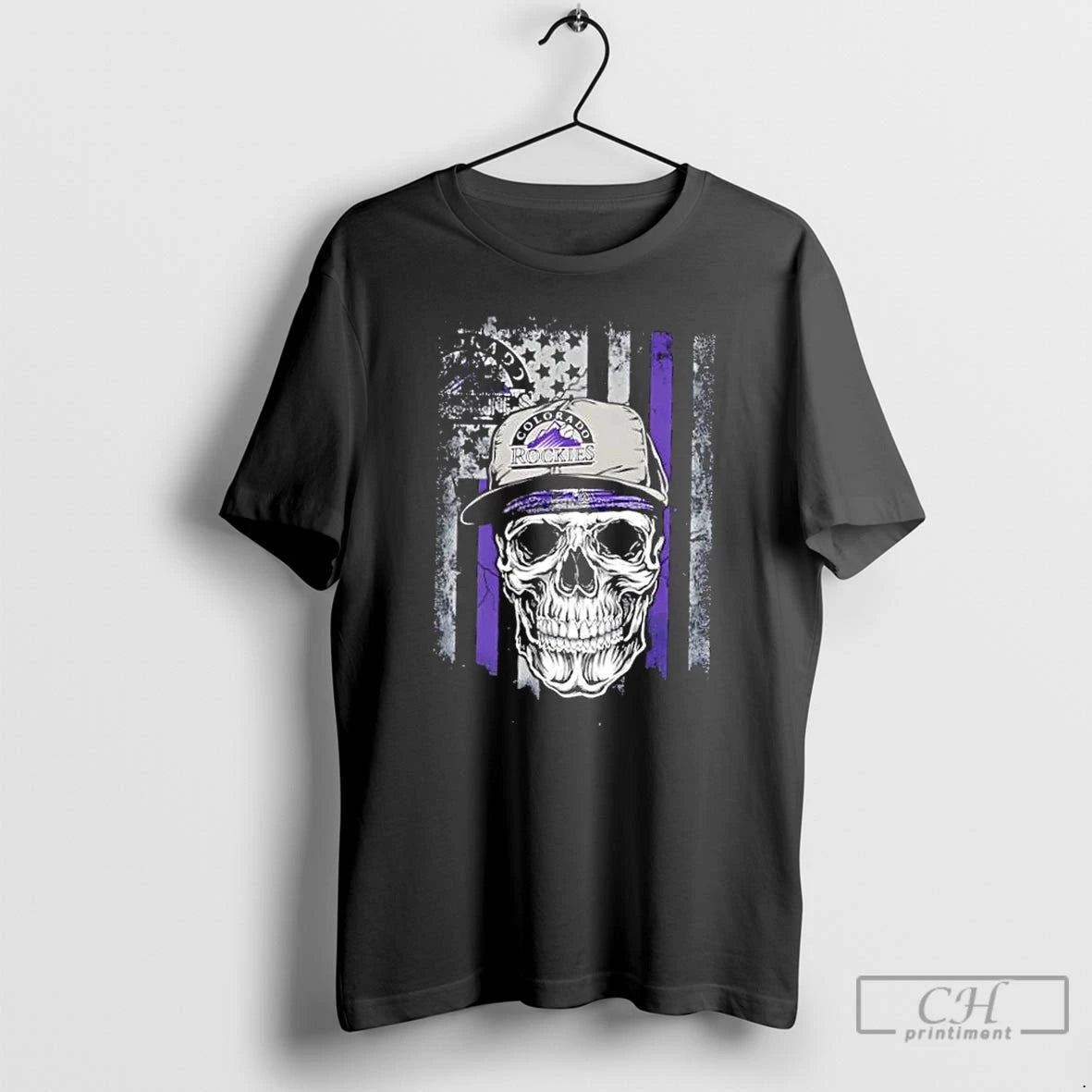 Classic Skull Wearing A Cap Colorado Rockies Us Flag T-Shirts, Hoodie, Sweatshirt | PopFlextees.com