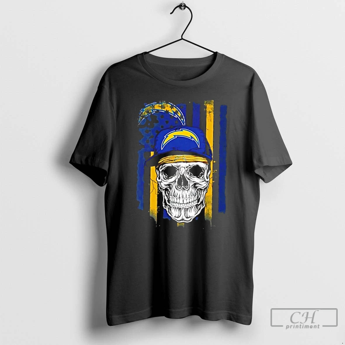 Classic Skull Wearing A Cap Los Angeles Chargers Us Flag T-Shirts, Hoodie, Sweatshirt | PopFlextees.com