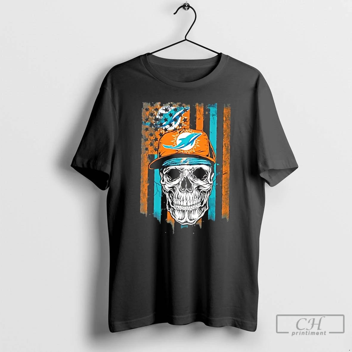 Classic Skull Wearing A Cap Miami Dolphins Us Flag T-Shirts, Hoodie, Sweatshirt | PopFlextees.com
