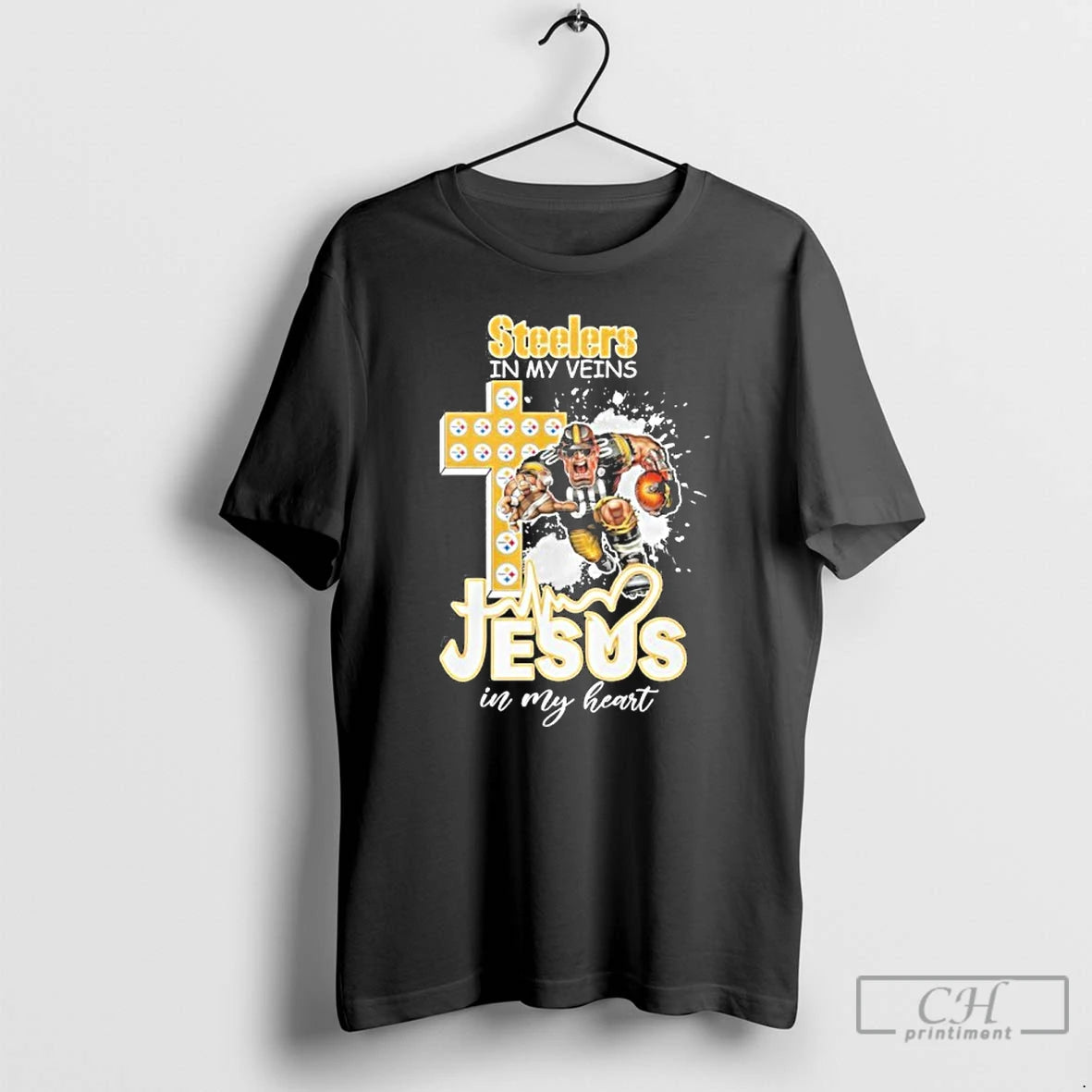 Classic Steelers In My Veins Jesus Mascot In My Heart Mascots T-Shirts, Hoodie, Sweatshirt | PopFlextees.com