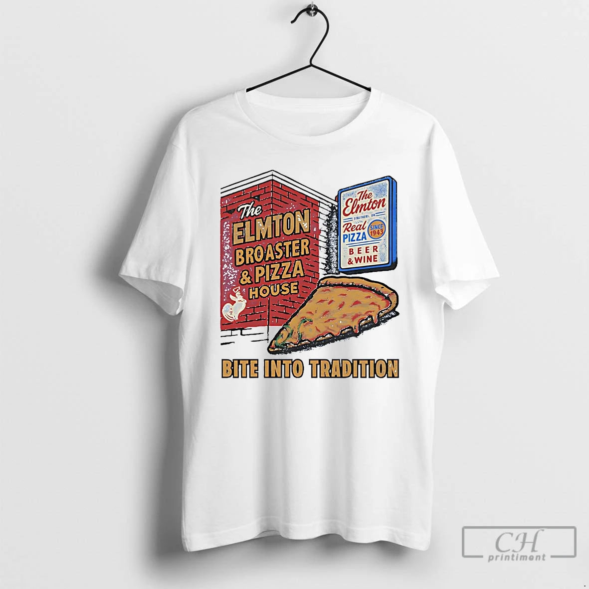 Classic The Elmton Broasted And Pizza House Bite Into Tradition T-Shirts, Hoodie, Sweatshirt | PopFlextees.com