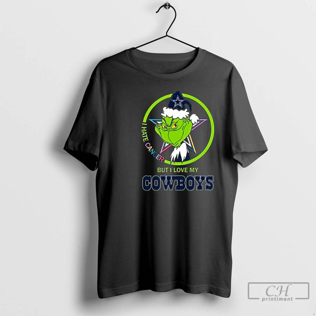 Classic The Grinch I Hate Cancer But I Love My Dallas Cowboys Merry Christmas Circle T-Shirts, Hoodie, Sweatshirt