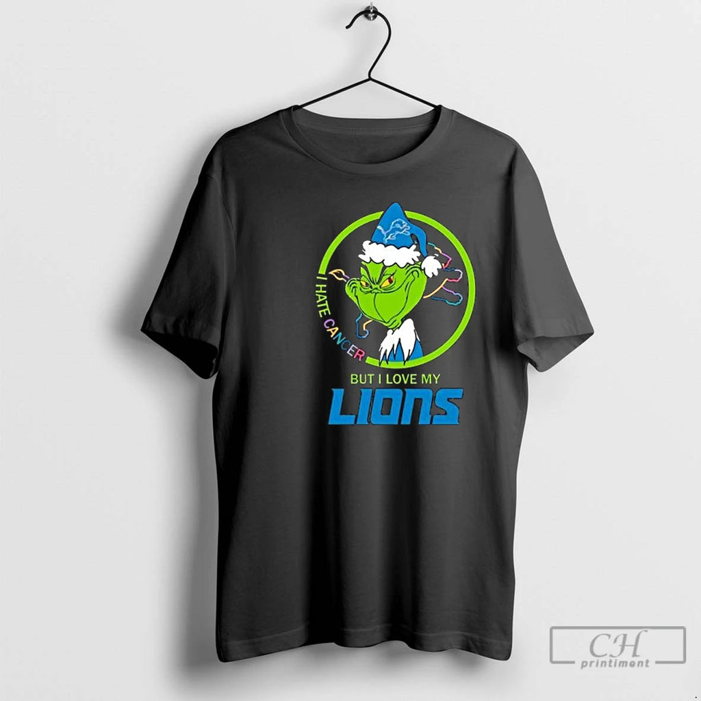 Classic The Grinch I Hate Cancer But I Love My Detroit Lions Merry Christmas Circle T-Shirts, Hoodie, Sweatshirt
