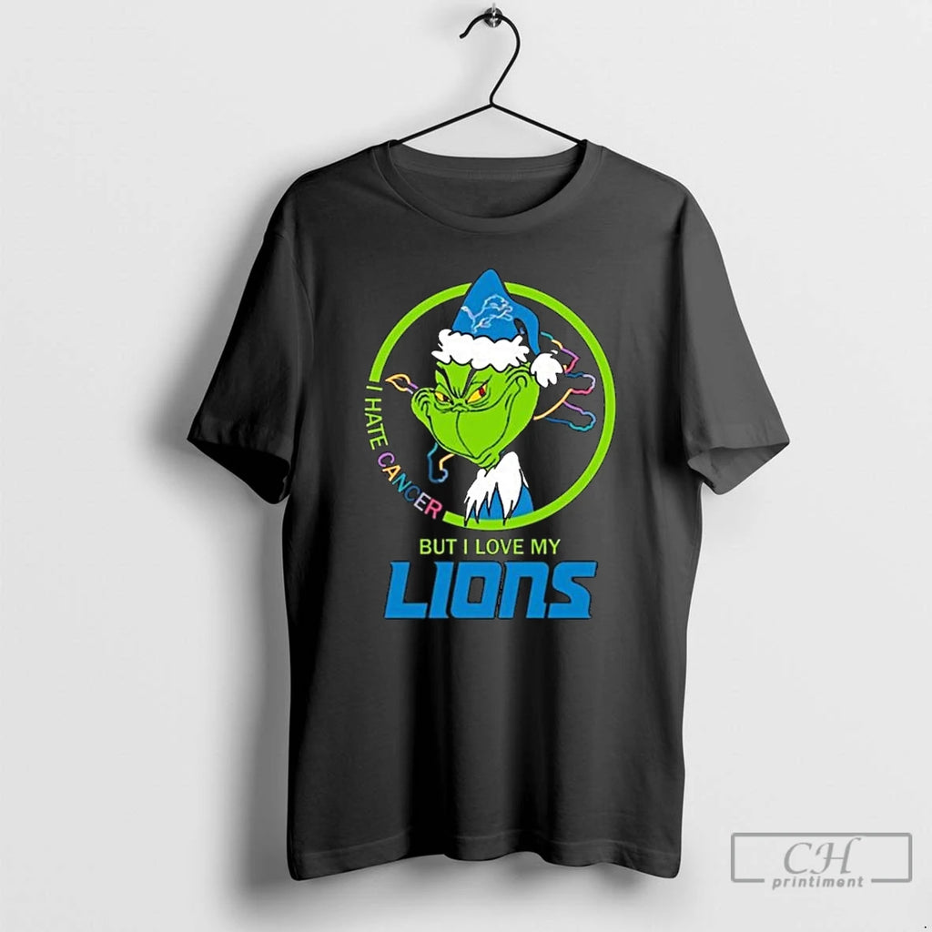 Classic The Grinch I Hate Cancer But I Love My Detroit Lions Merry Christmas T-Shirts, Hoodie, Sweatshirt | PopFlextees.com
