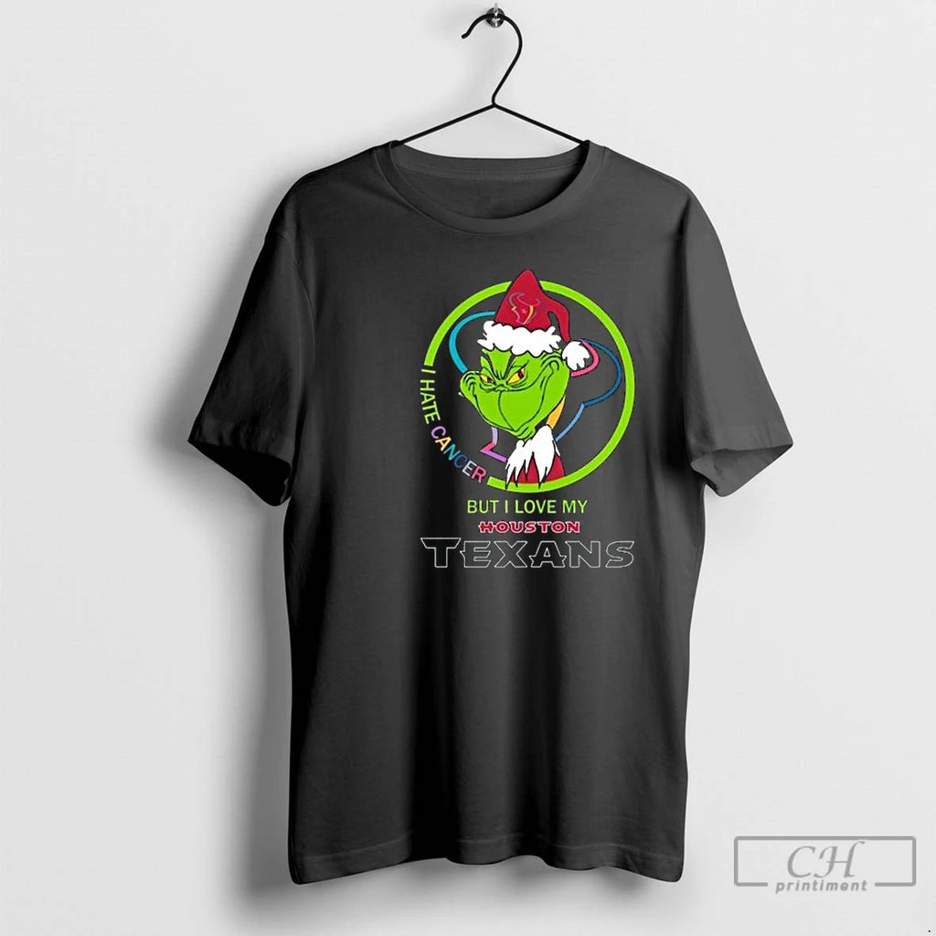 Classic The Grinch I Hate Cancer But I Love My Houston Texans Merry Christmas Circle T-Shirts, Hoodie, Sweatshirt