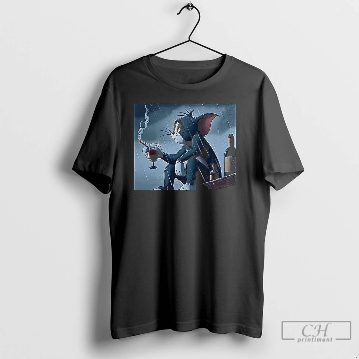 Classic Tom Pensive And Sad Smoking In The Rain Cartoon T-Shirts, Hoodie, Sweatshirt | PopFlextees.com