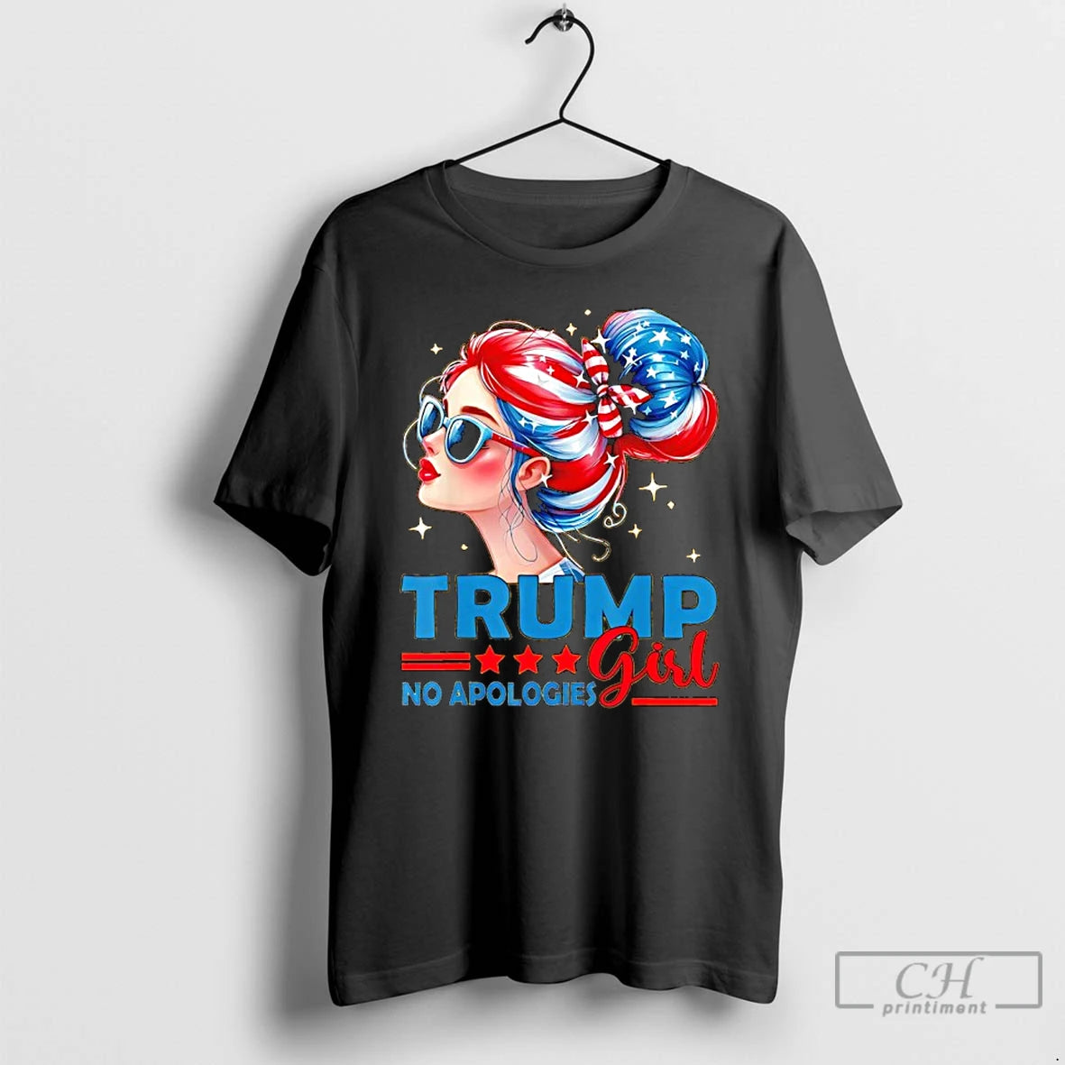Classic Trump Girl No Apologies American Flag Colors T-Shirts, Hoodie, Sweatshirt | PopFlextees.com