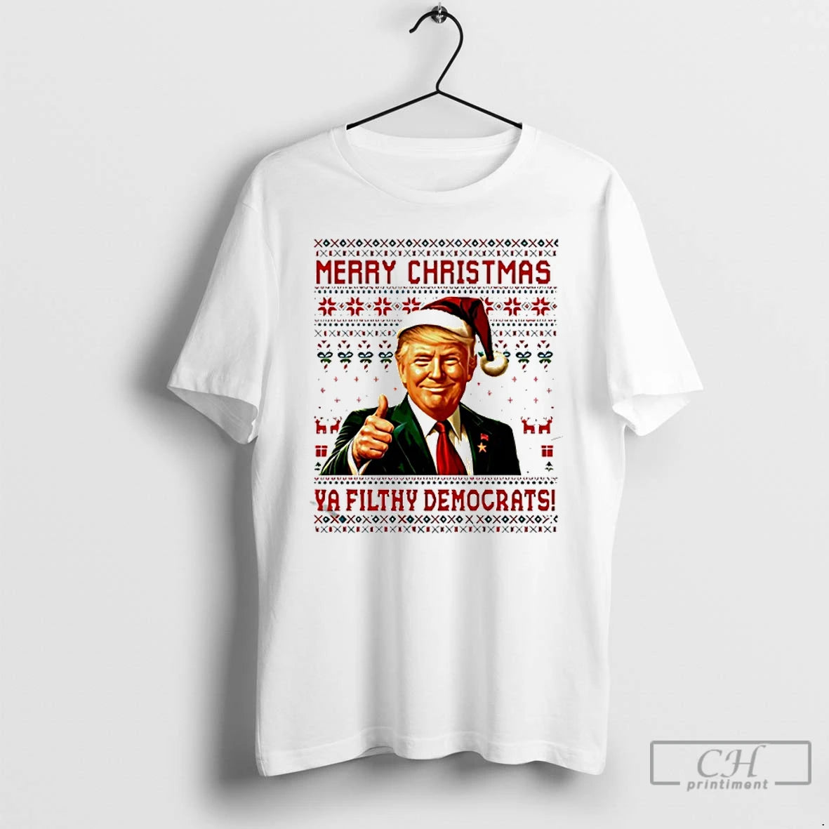 Classic Trump Santa Merry Christmas Ya Filthy Democrats Ugly T-Shirts, Hoodie, Sweatshirt | PopFlextees.com