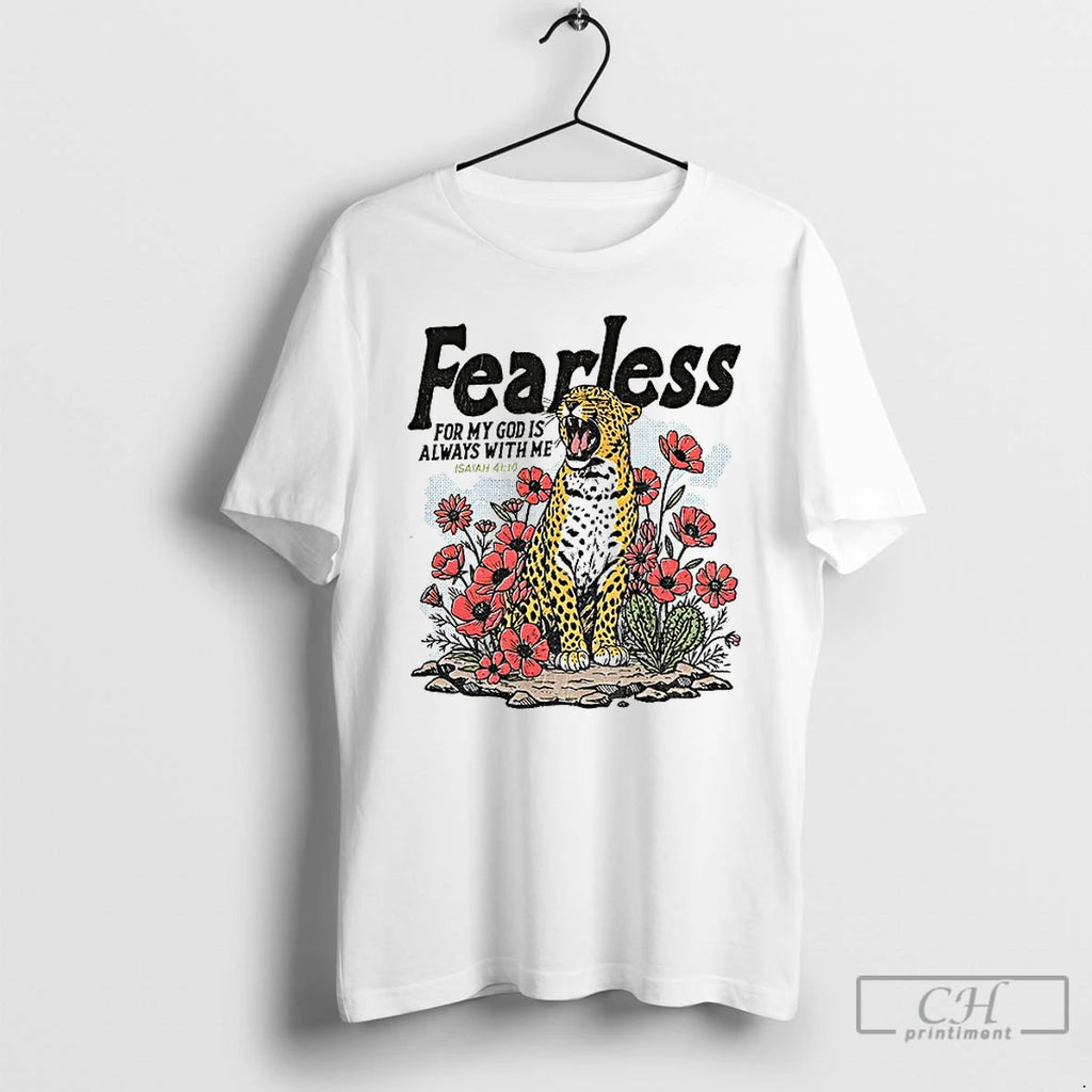 Classic Vintage Leopard Fearless For My God Is Always With Me T-Shirts, Hoodie, Sweatshirt | PopFlextees.com