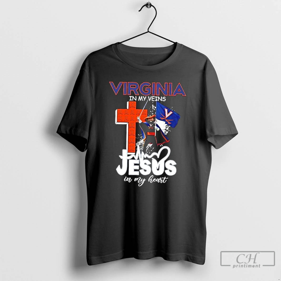 Classic Virginia Cavaliers Mascot Hold Flag In My Veins Jesus In My Heart T Shirts Hoodie, Sweatshirt | PopFlextees.com