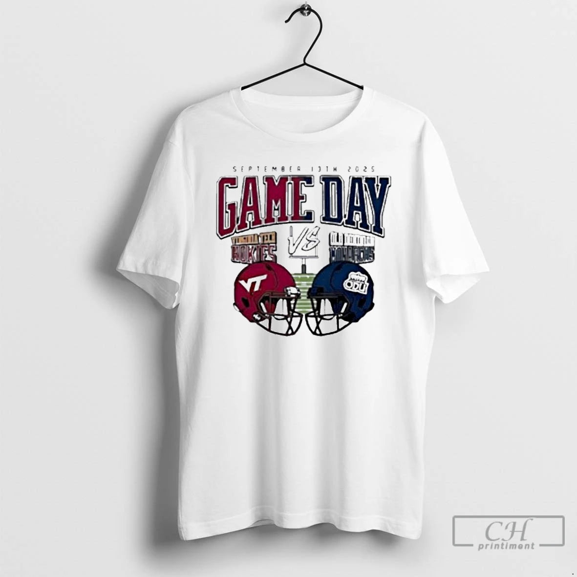 Classic Virginia Tech Hokies Vs Old Dominion Monarchs Game Day 2025 Helmet T Shirts Sweater Hoodie, Sweatshirt