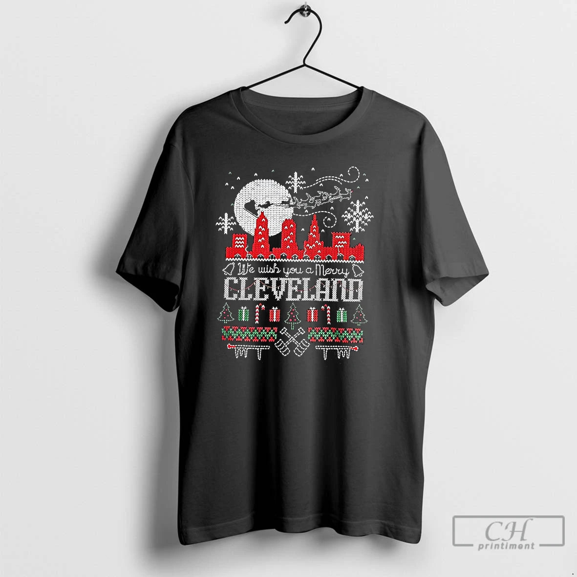 Classic We Wish You A Merry Cleveland Skyline Ugly Christmas T-Shirts, Hoodie, Sweatshirt | PopFlextees.com