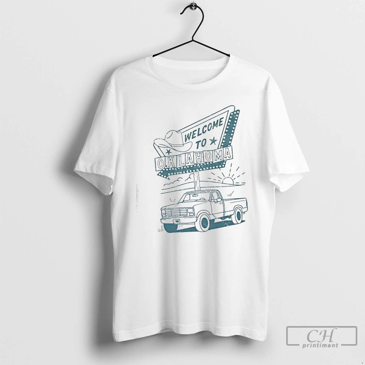 Classic Welcome To Oklahoma Retro Style Roadside Cowboy Hat Truck T-Shirts, Hoodie, Sweatshirt | PopFlextees.com