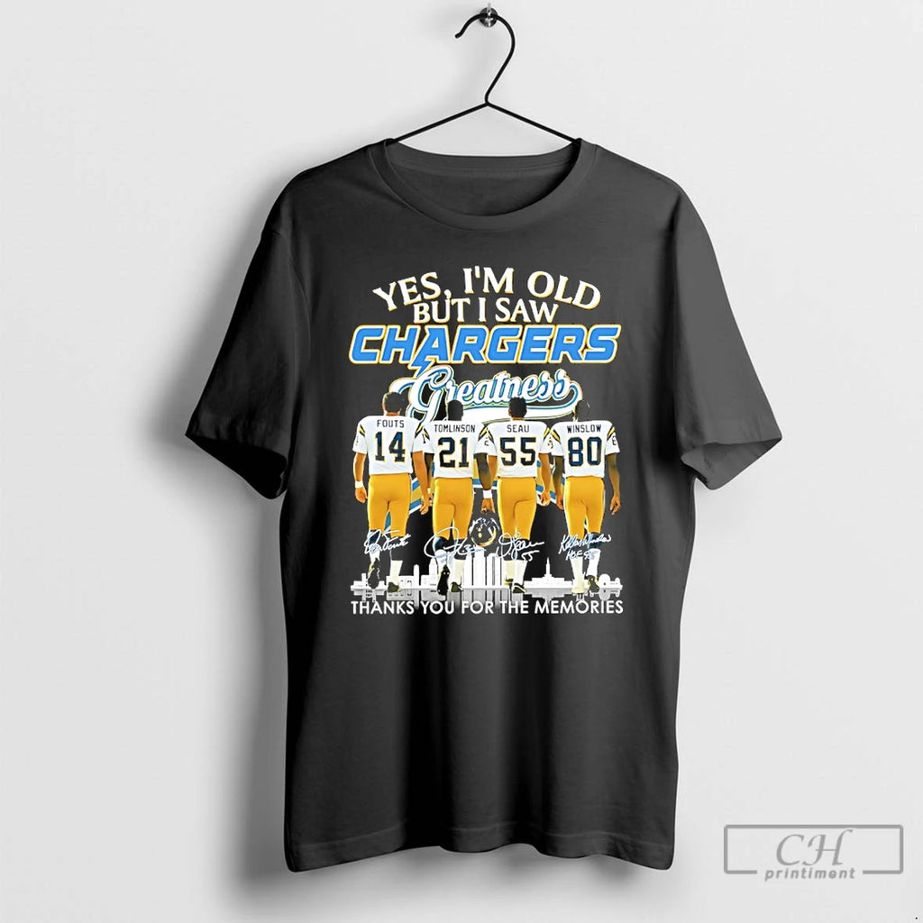 Classic Yes Im Old But I Saw Chargers Greatness Thank You For The Memories Signatures T-Shirts, Hoodie, Sweatshirt