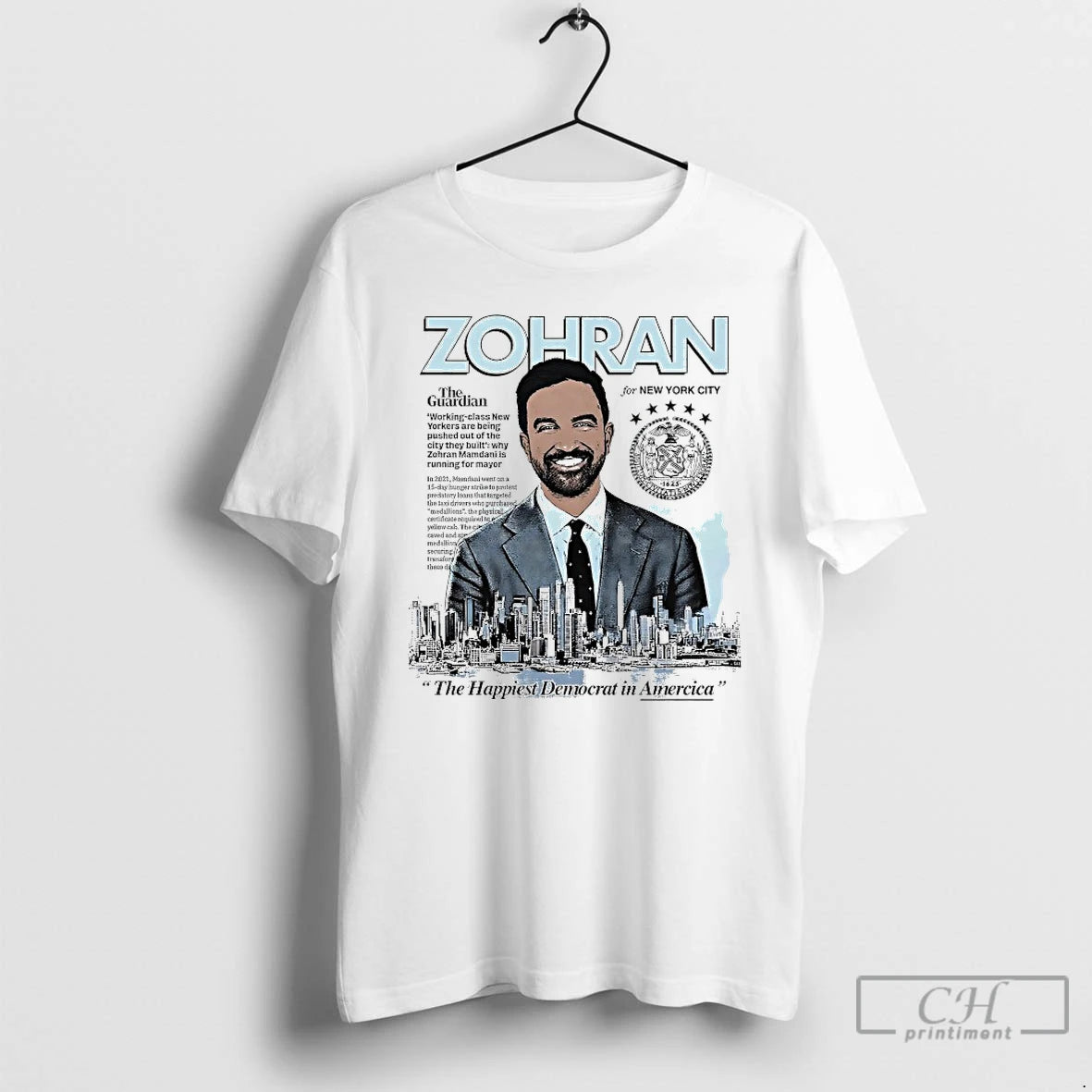 Classic Zohran The Happiest Democrat In America T-Shirts, Hoodie, Sweatshirt | PopFlextees.com