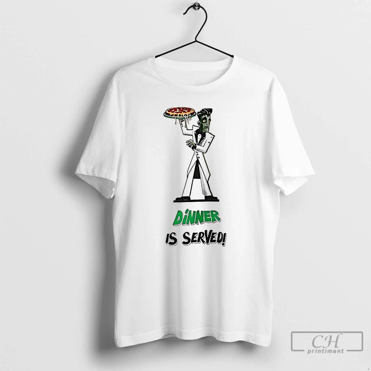 Classic Zombie Holding Pizza Dinner Is Served T-Shirts, Hoodie, Sweatshirt | PopFlextees.com