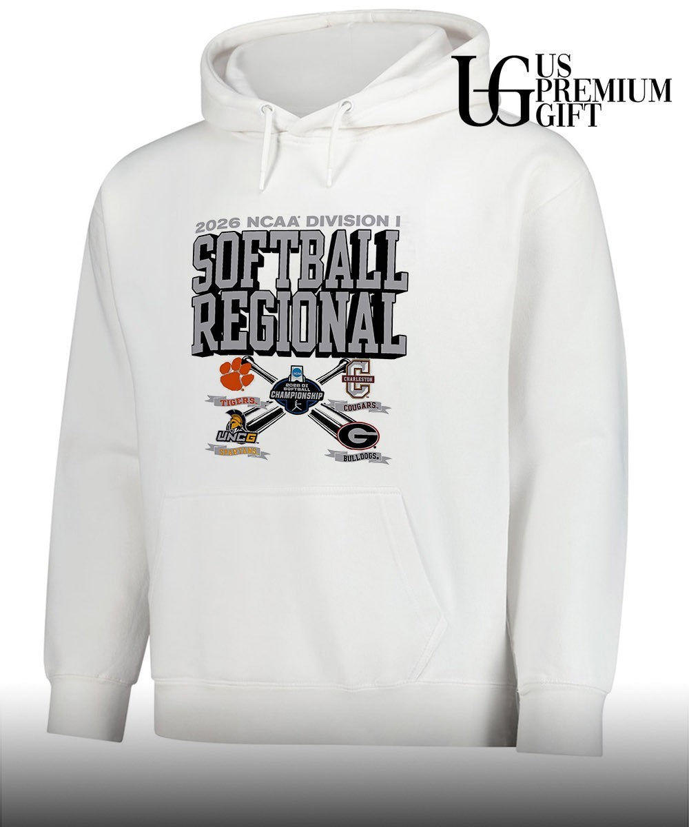Clemson Tigers and College of Charleston Cougars and UNCG Spartans and Georgia Bulldogs 2026 NCAA Division I Softball Regional logo shirt