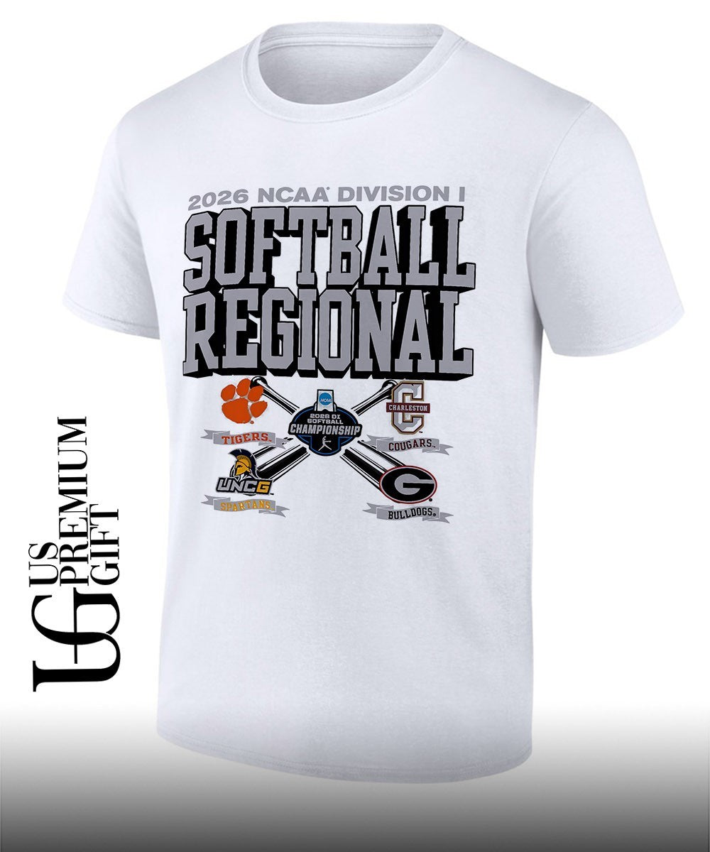 Clemson Tigers and College of Charleston Cougars and UNCG Spartans and Georgia Bulldogs 2026 NCAA Division I Softball Regional logo shirt