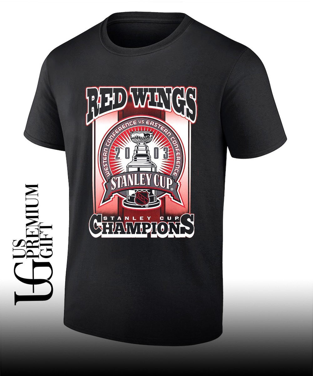 Detroit Red Wings NHL Stanley Cup Champions 2003 trophy graphic shirt