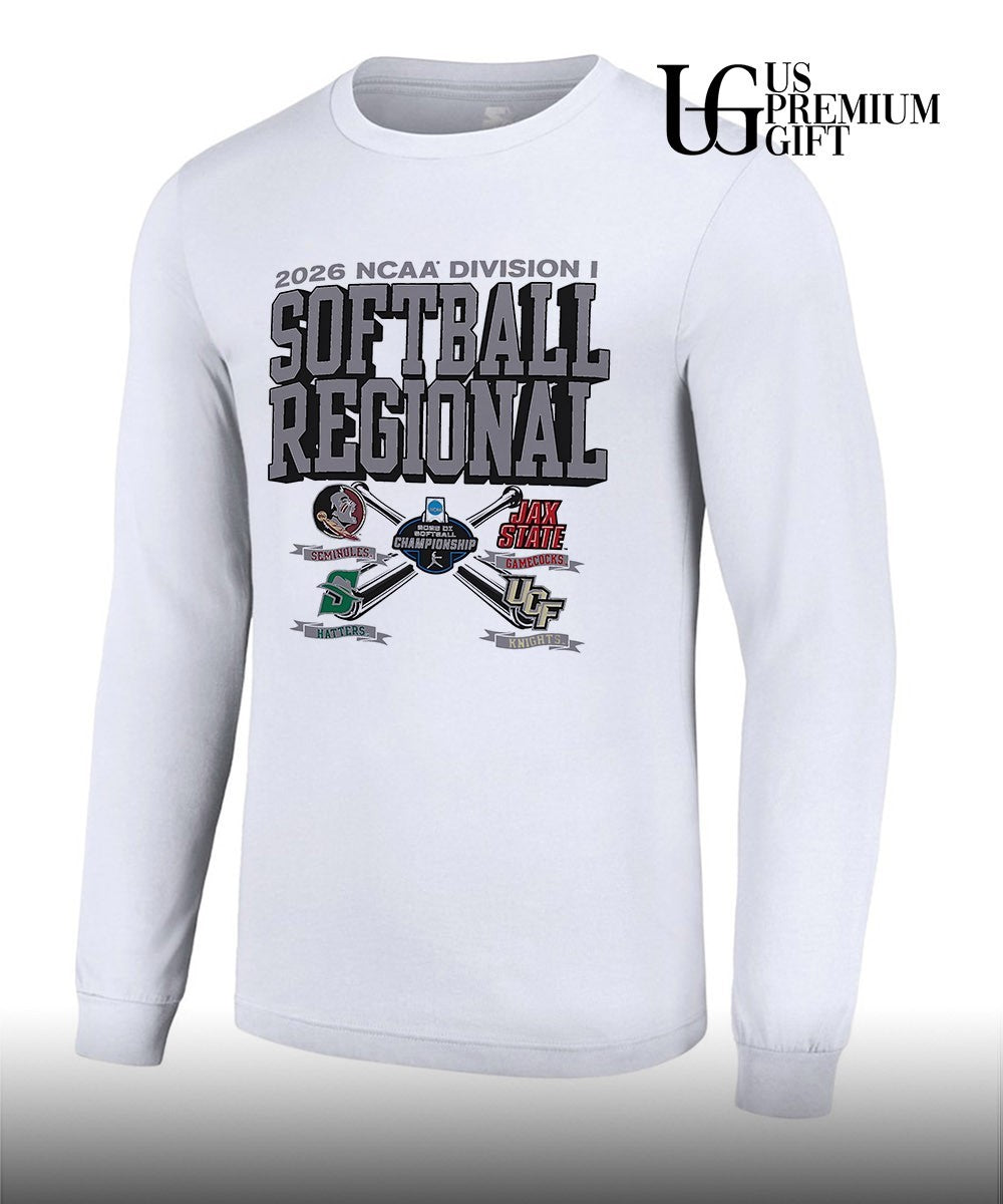 Florida State Seminoles and Jacksonville State Gamecocks and Stetson Hatters and UCF Knights 2026 NCAA Division I Softball Regional logo shirt