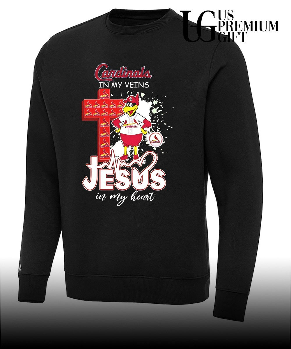 Fredbird St Louis Cardinals cross in my veins Jesus in my heart 2026 mascot shirt