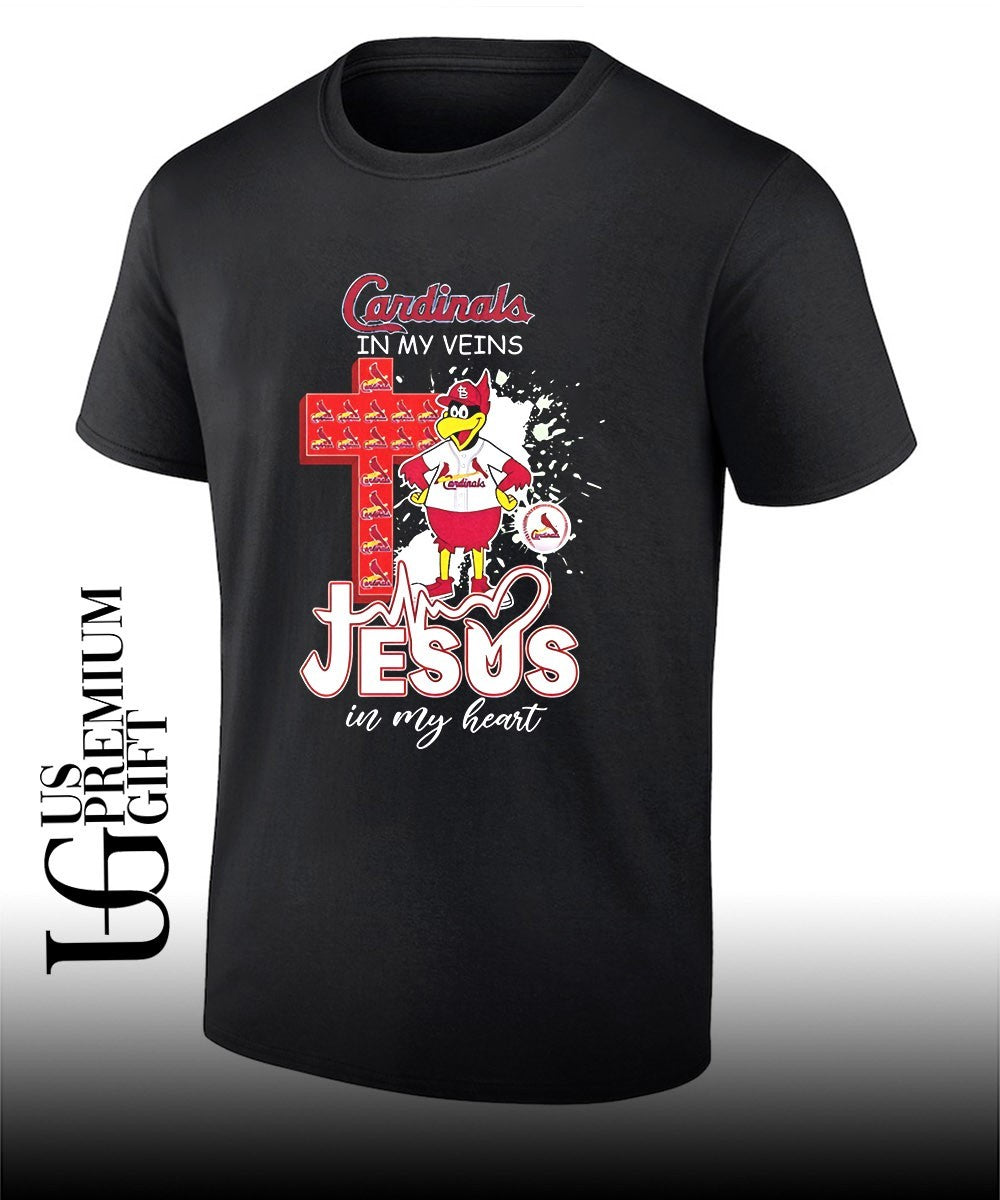 Fredbird St Louis Cardinals cross in my veins Jesus in my heart 2026 mascot shirt