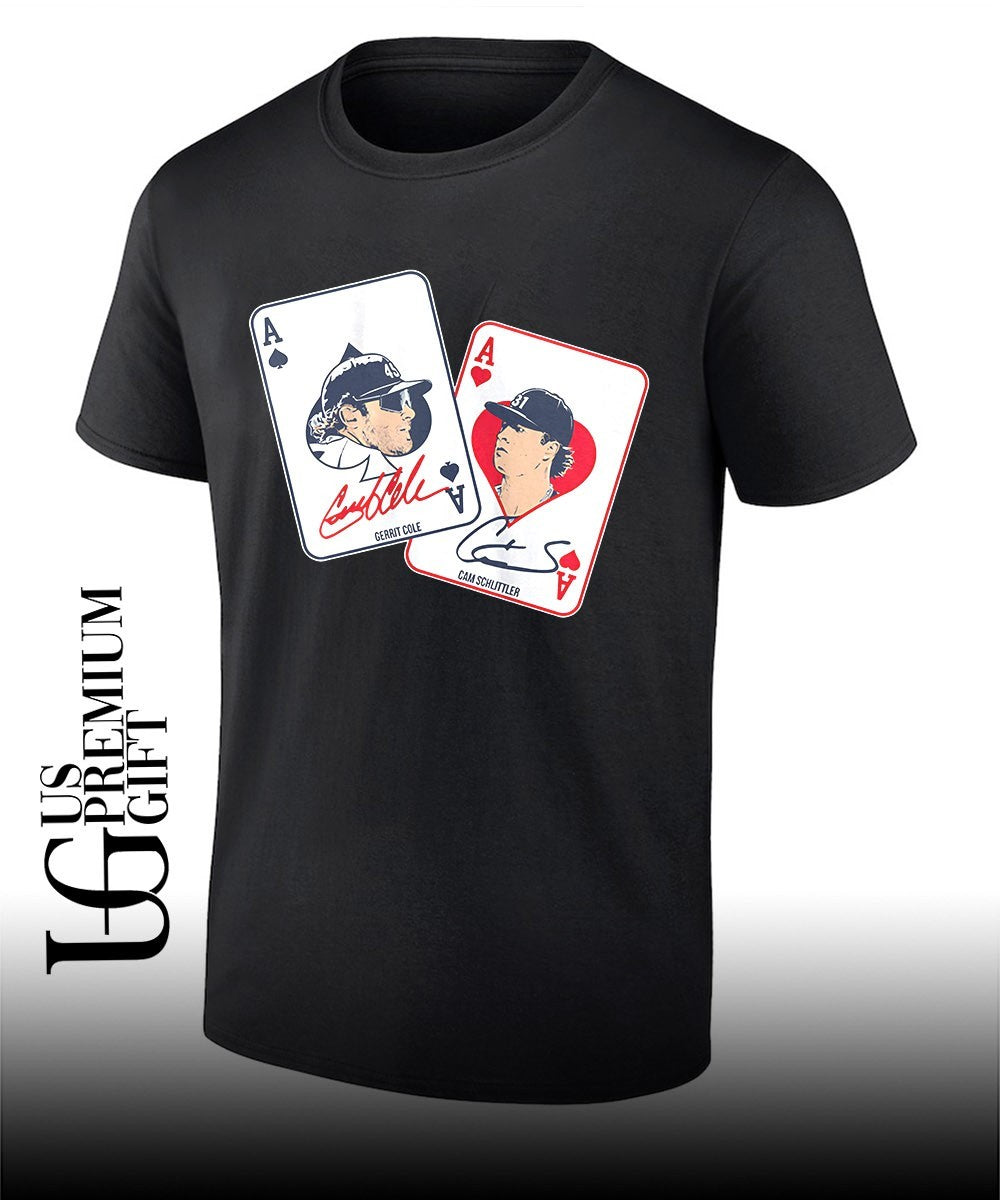 Gerrit Cole and Cam Schlittler New York Yankees MLB Aces playing card signature shirt
