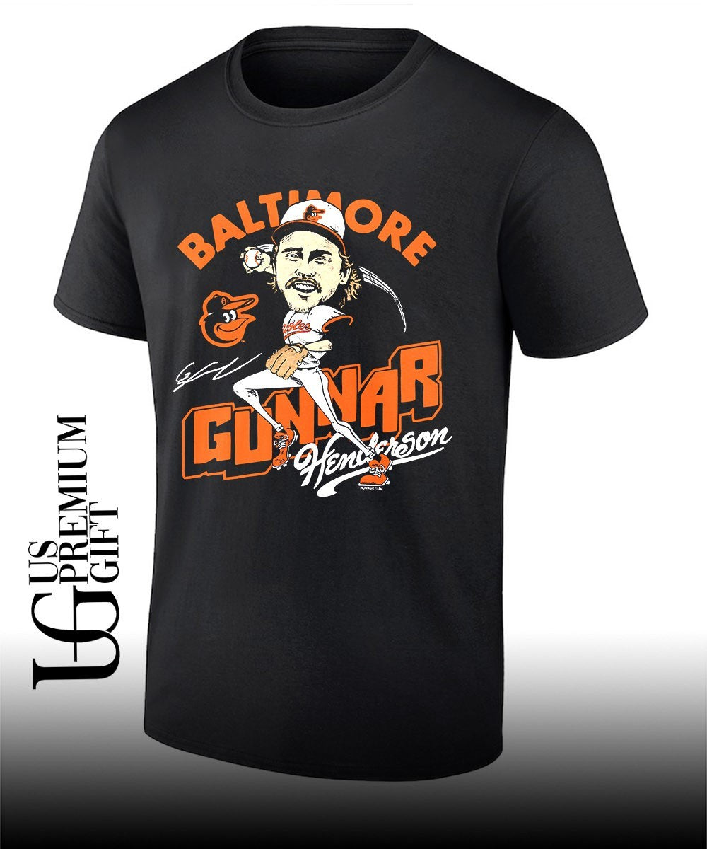 Gunnar Henderson player Baltimore Orioles baseball signature caricature shirt