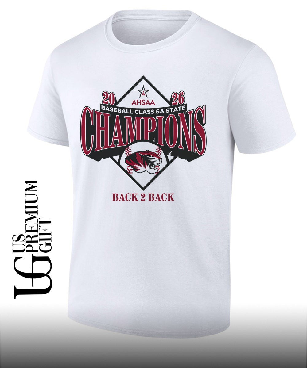 Hartselle Tigers 2026 AHSAA baseball class 6A State Champions back 2 back T-shirt
