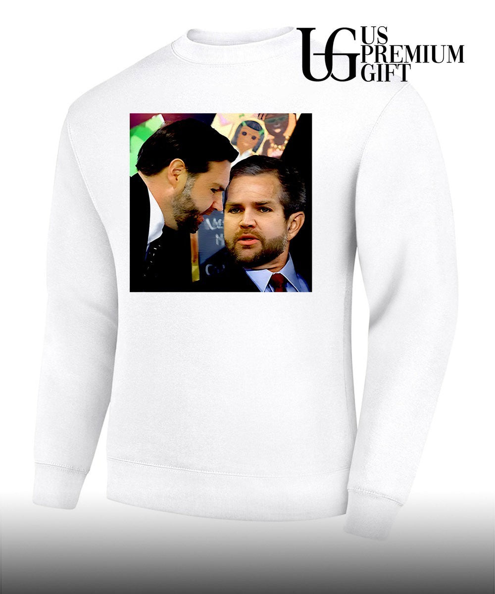 JD Vance and Jerry Falwell Jr whispering in the American shirt