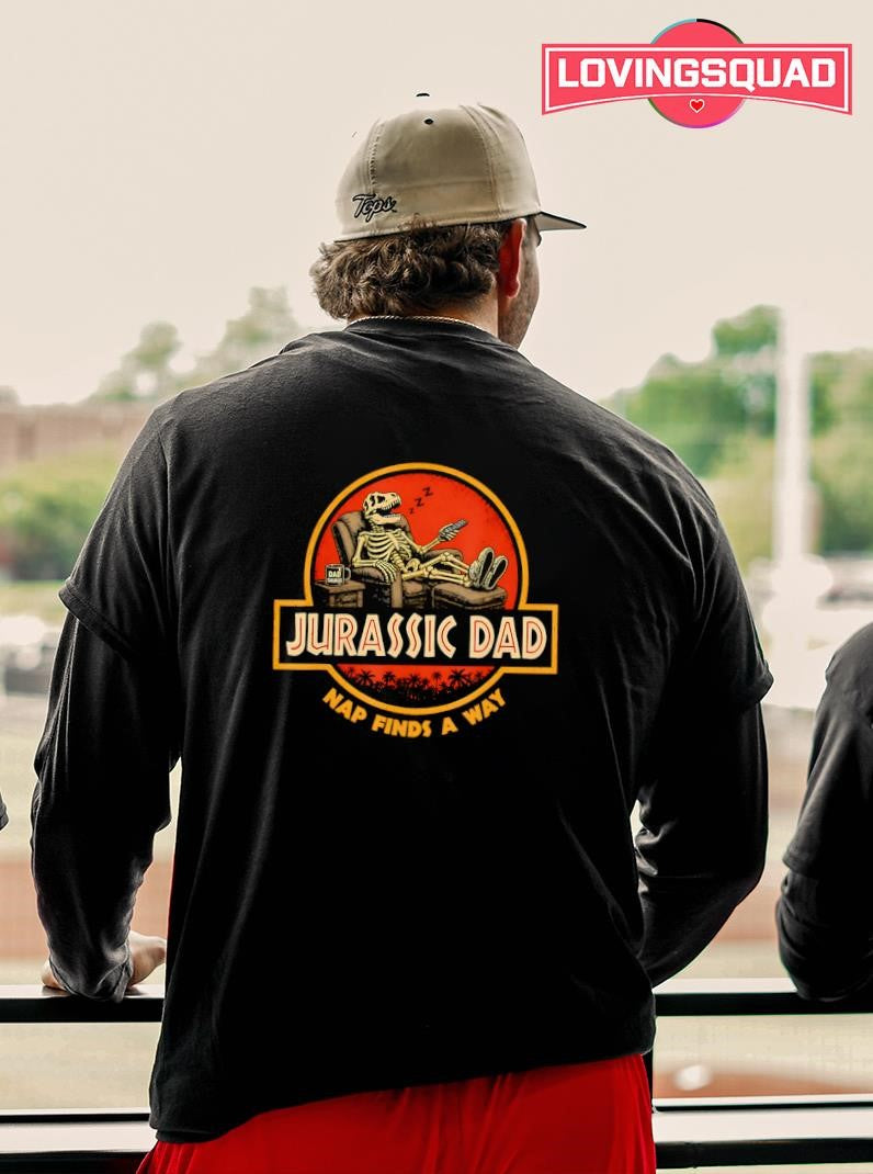 Jurassic Dad Nap Finds A Way Funny Tired Dad Shirt