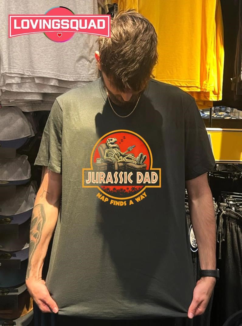 Jurassic Dad Nap Finds A Way Funny Tired Dad Shirt
