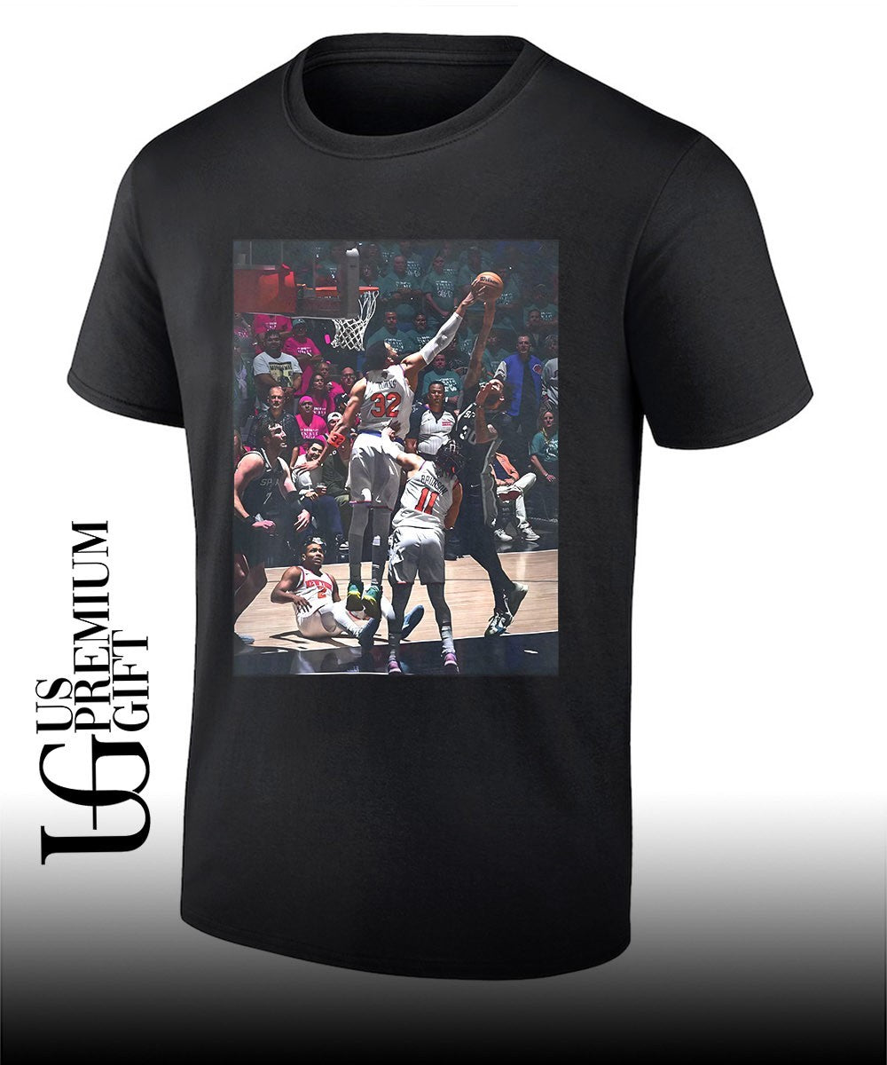 Karl-Anthony Towns Blocks Julian Champagnie photo shirt