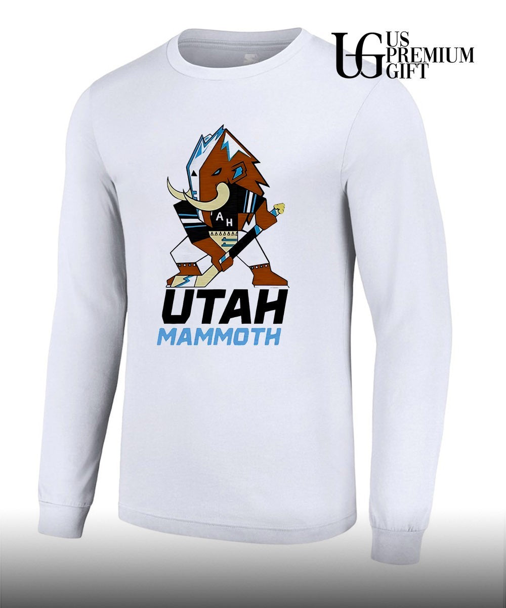Lawson Crouse with Utah Mammoth mascot shirt