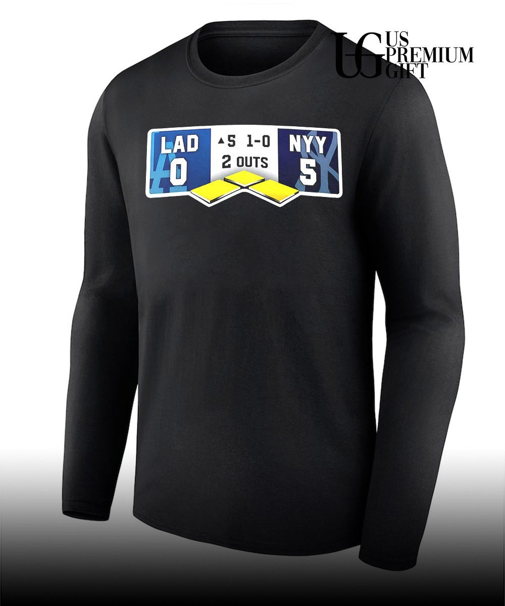 Los Angeles Dodgers trolling New York Yankees 0-5 score Patch Top Of Fifth Inning Game scoreboard shirt