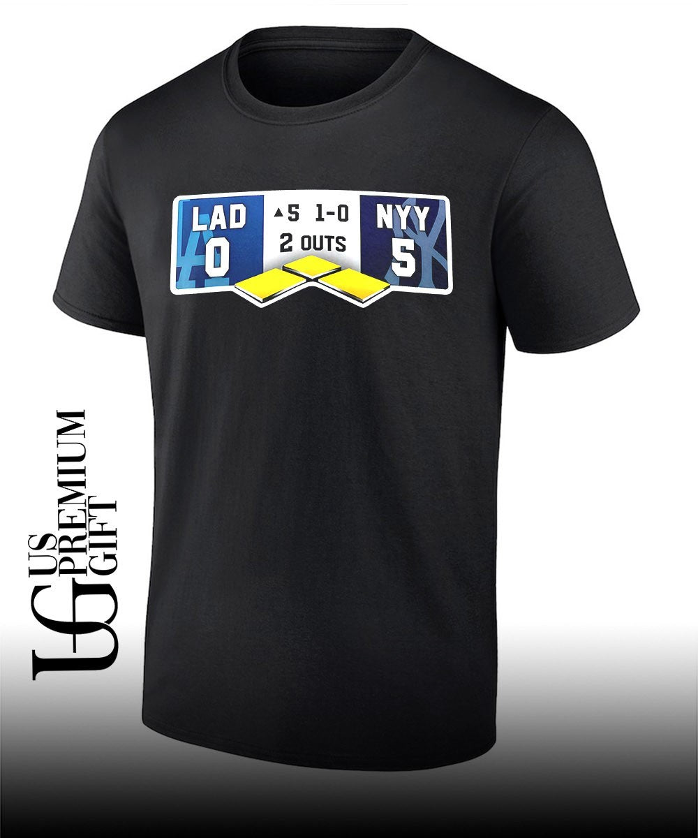 Los Angeles Dodgers trolling New York Yankees 0-5 score Patch Top Of Fifth Inning Game scoreboard shirt