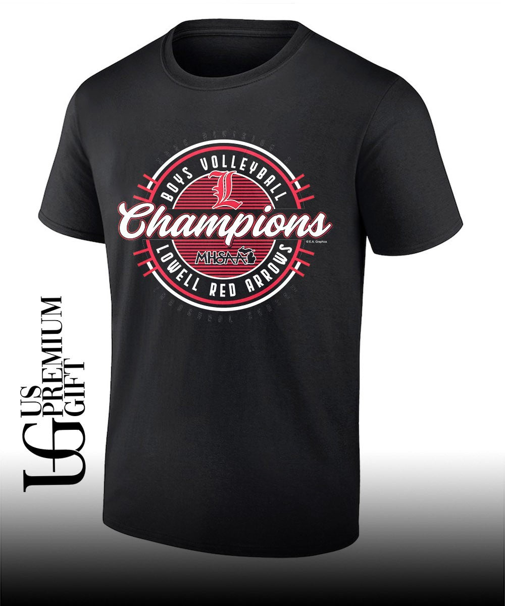 Lowell Red Arrows 2026 MHSAA Boys Volleyball Division 2 Champions shirt