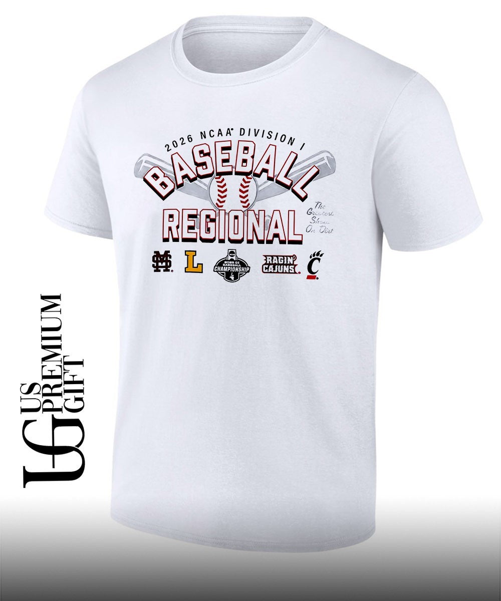 MSU and Lipscomb Bisons and Louisiana Ragin’ Cajuns and Cincinnati Bearcats Baseball Regional Division I NCAA 2026 logo shirt